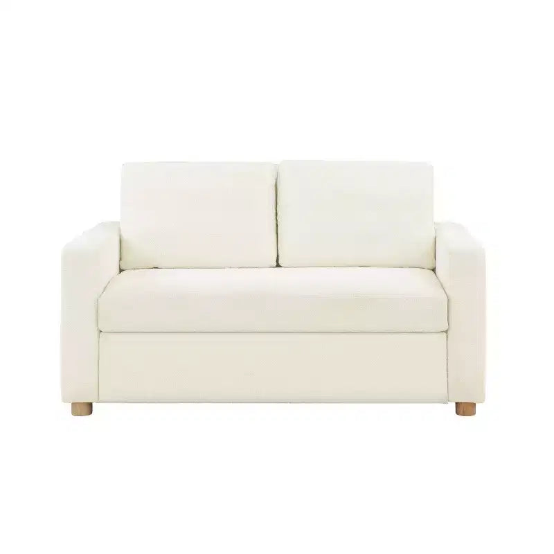 Convertible Sofa �C Ivory Boucle, Lounger & Full Bed, Pocket Coils