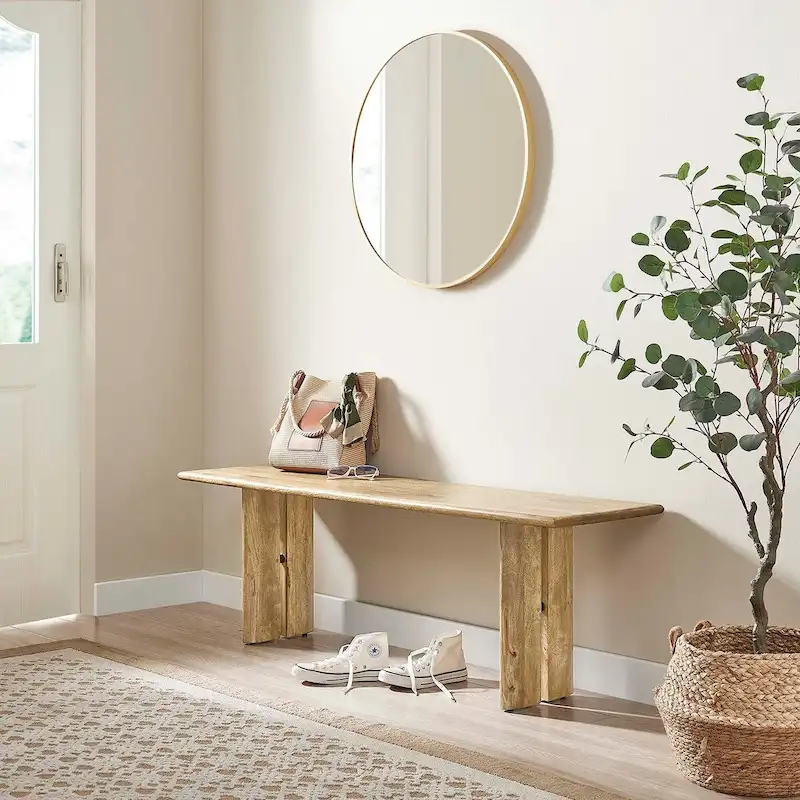 58 Solid Mango Wood Dining Bench with Non-Marking Foot Pads