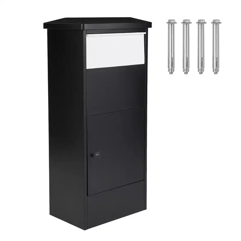 Anti Theft Package Delivery Boxes for Outside, 15.4 x 10.2 x 20.9 Galvanized Steel Wall Mounted Mailbox, Black