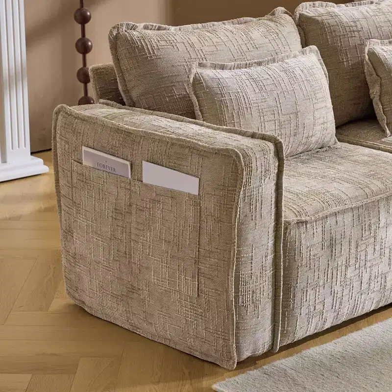 Karl Home |110 in. W Square Arm Chenille 3-Seat L-shaped Boneless Sofa in Gray with Ottoman