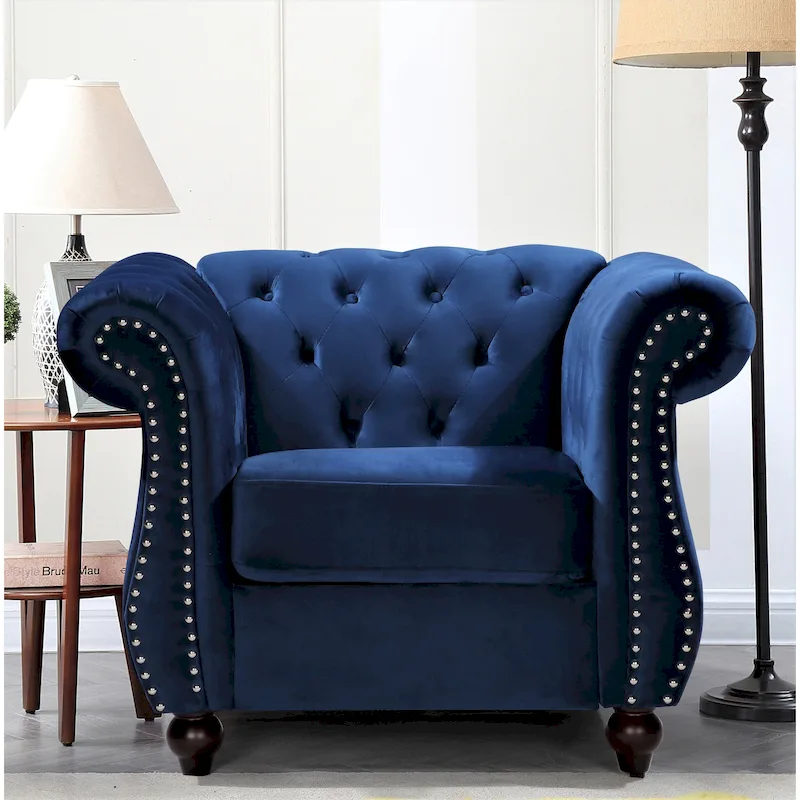 Crushed Velvet Chesterfield Accent Chair, Blue / Pink / Green / Black / Grey / Beige, Single Seat