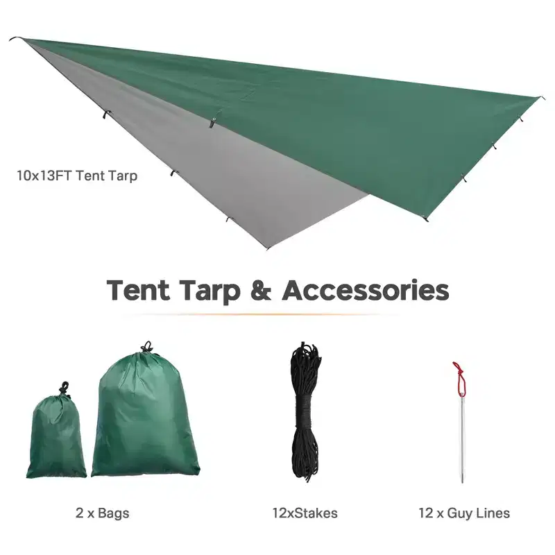 Yescom 10x13FT Camping Tent Tarp Hammock Rain Fly Waterproof Hiking Backpacking Shelter Green