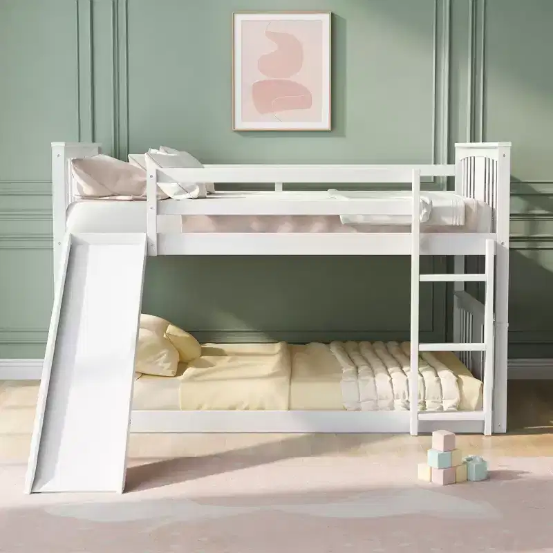 Luxystar Full Over Full Low Bunk Bed with Reversible Slide