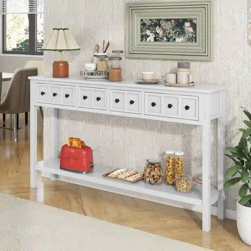 60-Inch Entryway Console Table with 4 Drawers and Bottom Shelf