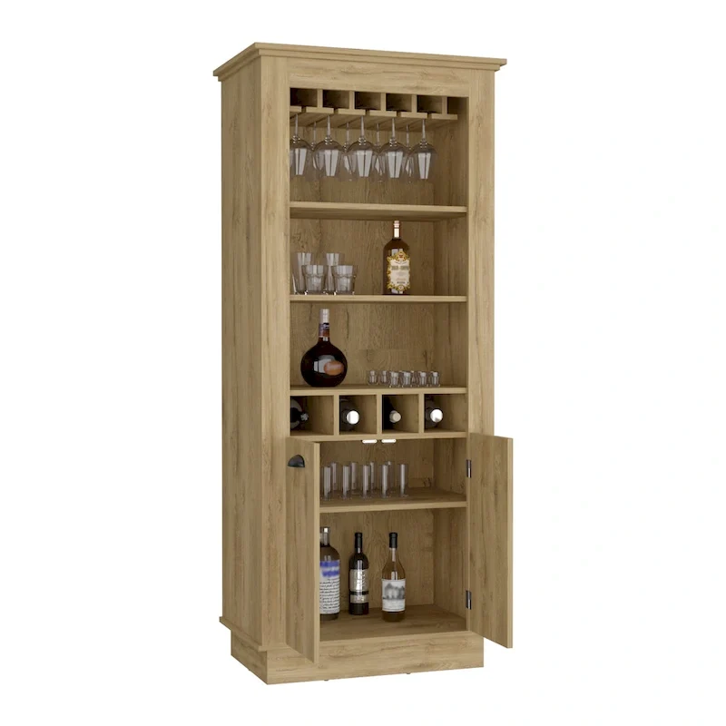 Lafayette Bar Cabinet with 4-Bottle Rack, Upper Glass Holder and Dual Door Design