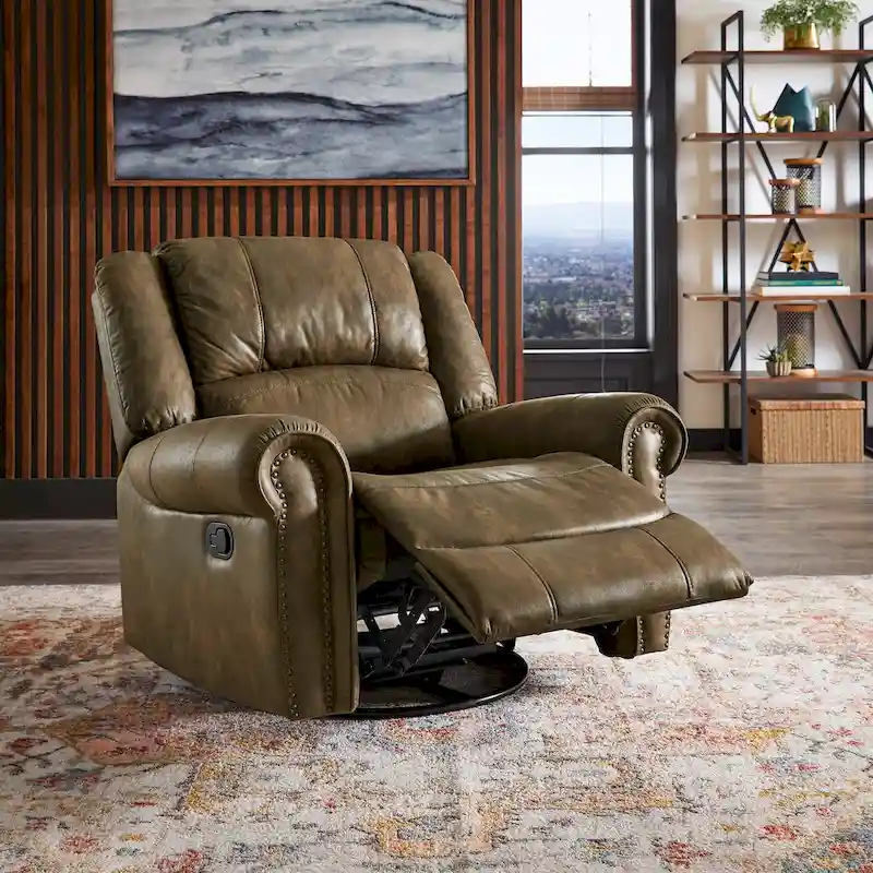 Monroe Polished Microfiber Nailhead Swivel Glider Recliner by iNSPIRE Q Classic