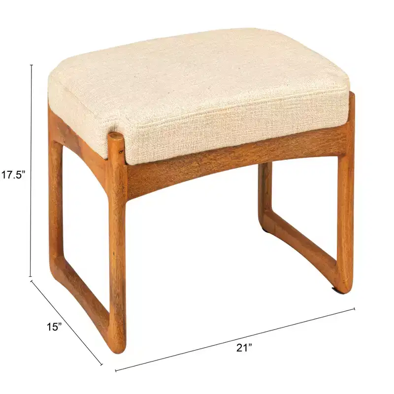 Storied Home Mango Wood and Boucle Stool, Natural