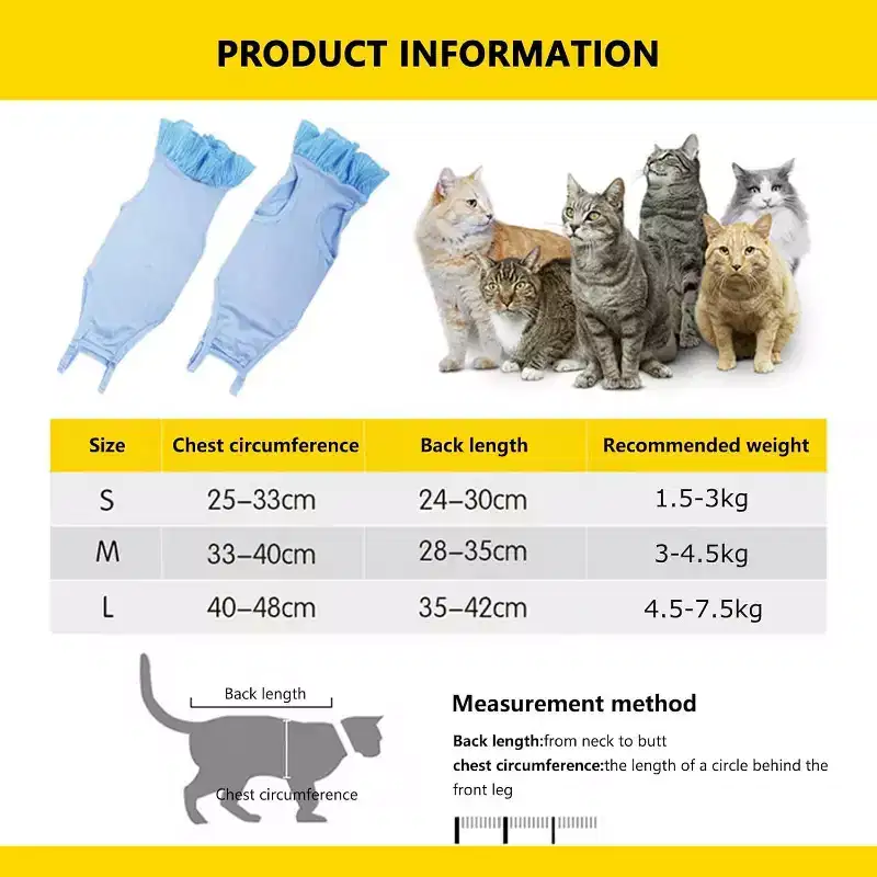Cat Recovery Suit,Soft Anti-Licking Bodysuit with Adjustable Buckle,E-Collar Substitute,Warm After Shaving Light Blue M