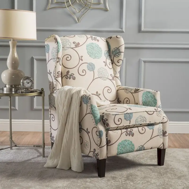 Traditional Fabric Recliner Chairs with Studded Border