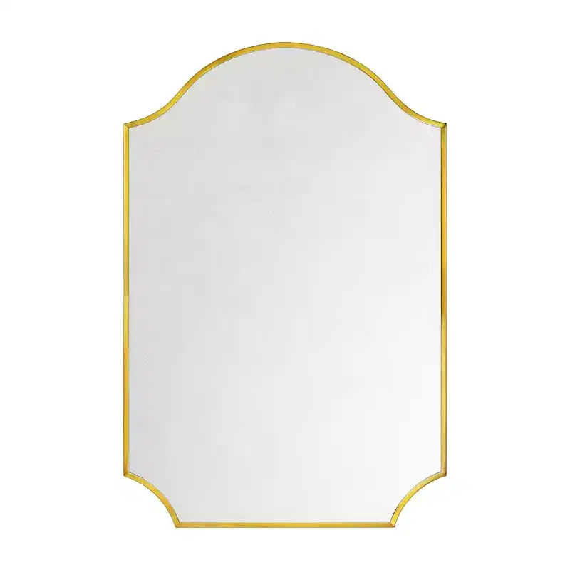 Airius Brushed Gold Scalloped Mirror 24x36, Arched Stainless Steel Wall Mirror with Electroplated Finish, for Bathroom Vanity, Living Room