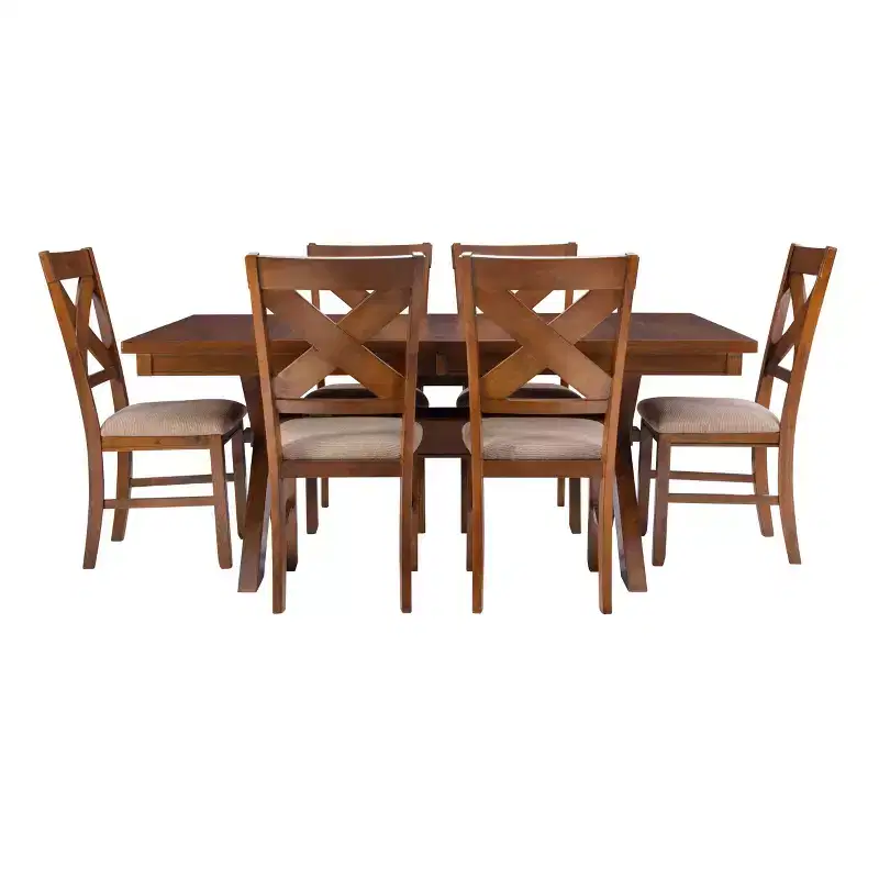 7pc Jackson X Back Chairs and Extendable Table Dining Set Dark Hazelnut - Powell
