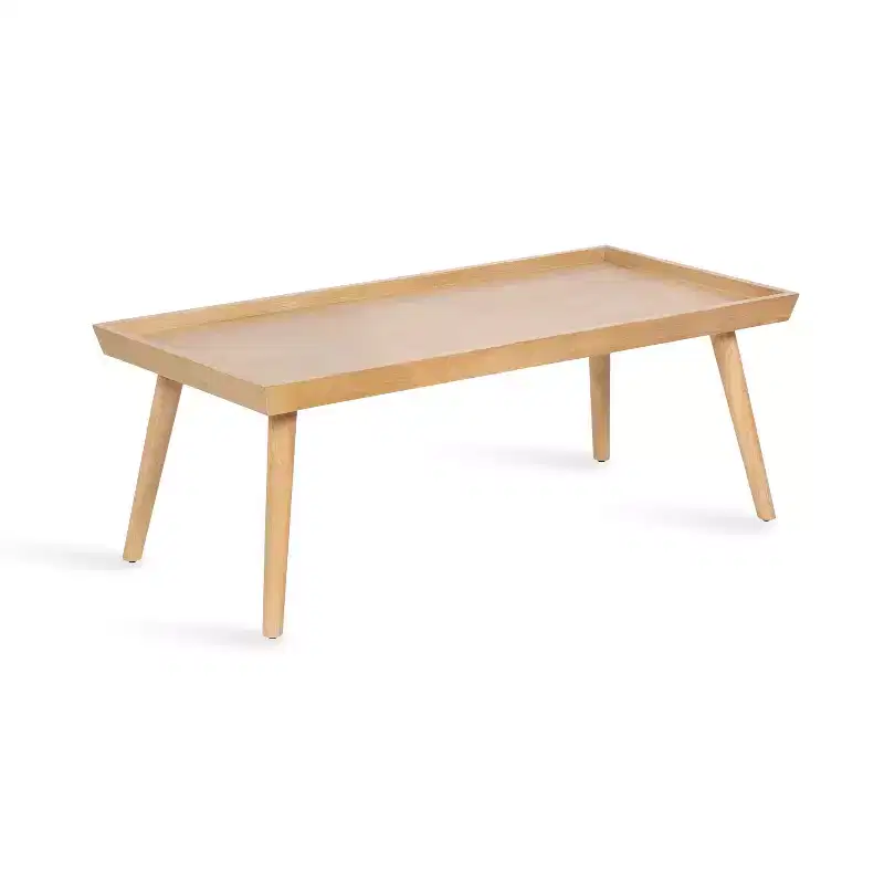 Mid-Century Rectangle Wood Coffee Table 鈥?46x22x17, Natural MDF with Wood Veneer Top