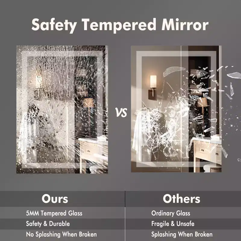 LED Bathroom Mirror with Lights - Large Frameless Vanity Mirror, Dimmable Front & Backlit, Anti-Fog, Memory, 3 Color Modes, Shatter-Proof