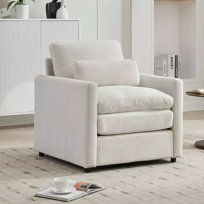 MAYEERTY 31.9 Cozy Upholstered Armchair Oversized Confy Cloud Sofa Doublr Cushion Single Sofa for Living Room Beige