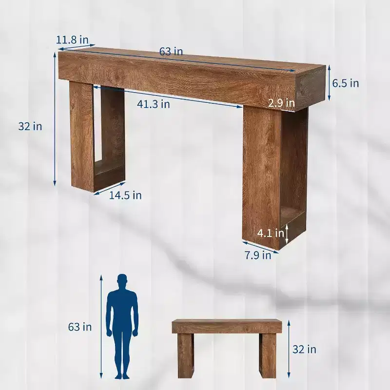 63 Long Console Table for Entryway, Solid Wood Rectangular Sofa Table Behind Couch, Farmhouse Entryway Tables for Hallway