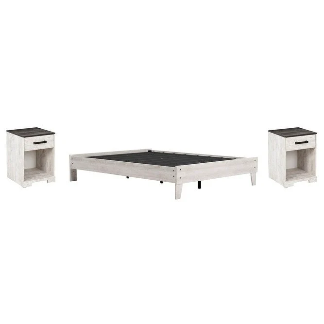 Signature Design by Ashley Shawburn Whitewash Platform Bed with 2 Nightstands