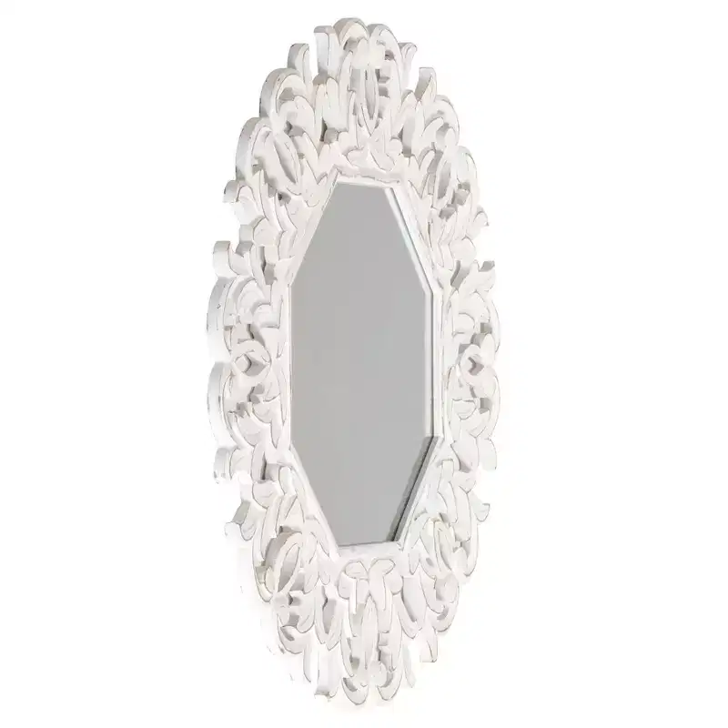 Tull Carved Octagonal Wall Mirror White - Brewster: Modern Style, Wood Frame, No Assembly, 30" Size