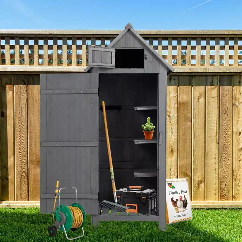 Garvee Wooden Tool Storage Shed, Outdoor Garden Shed Cabinet with Lockable Door, Waterproof & Durable Fir Wood Construction for Patio Lawn Backyard