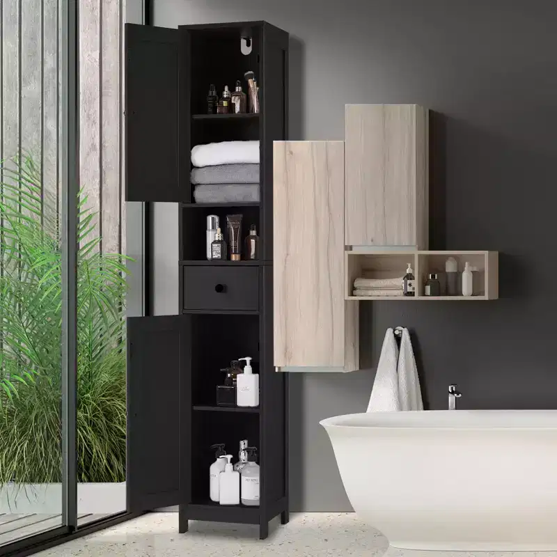 Over Toilet Storage Cabinet, Tall Bathroom Cabinet with Drawer & Open Shelf, 66.9 Inch Narrow Storage Cabinet for Bathroom, Adjustable Shelves