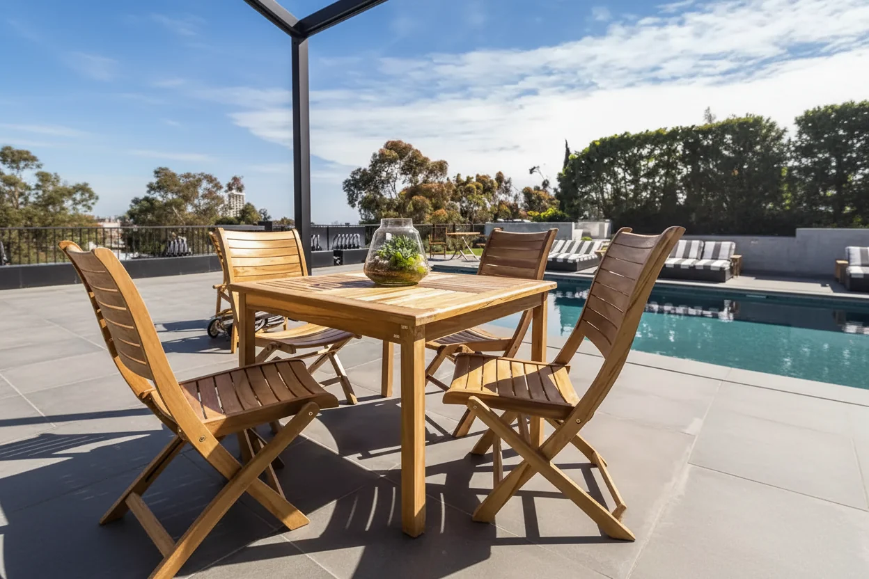 39 in 4-Person Natural Teak Outdoor Square Dining Table | Beige | Weather Resistant