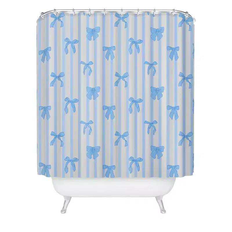 Deny Designs Showmemars Elegant Blue Bows and Striped Shower Curtain