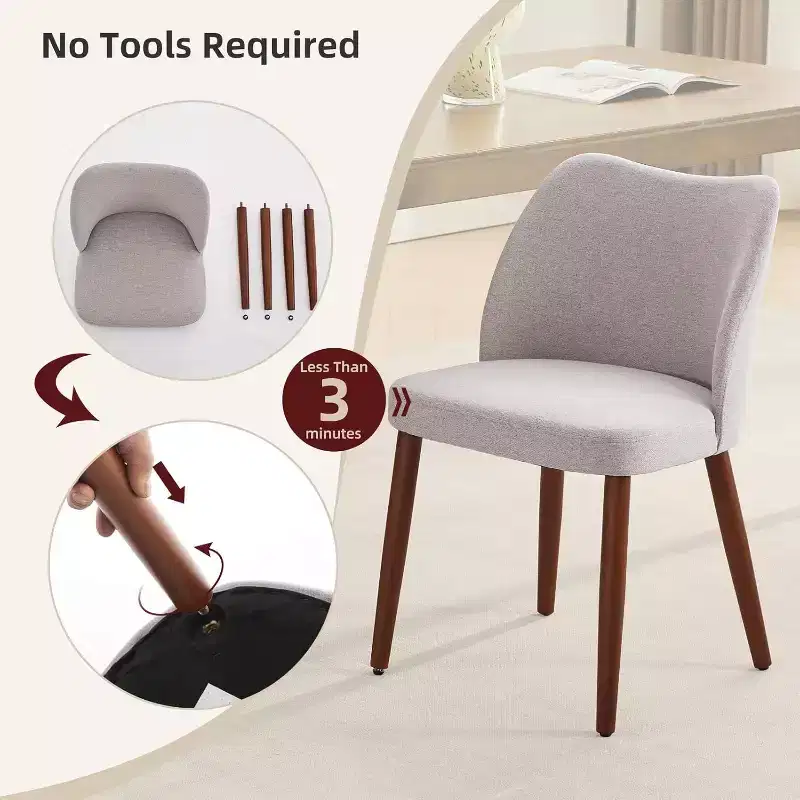 Dining Chairs Set of 4, Modern Dining Room Chair with Wood Legs, Upholstered Armless Kitchen Chairs with Leveling Feet/Wing Backrest Support, Gray
