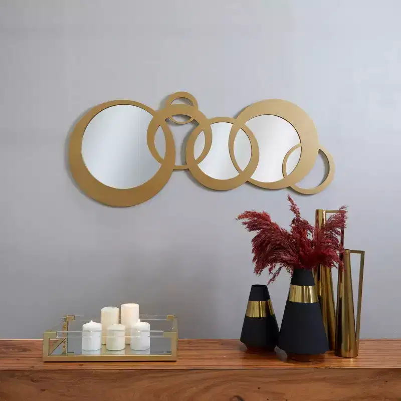 23x56 Wooden Geometric Circles Wall Mirror Gold - Olivia & May: Contemporary Style, No Assembly Required