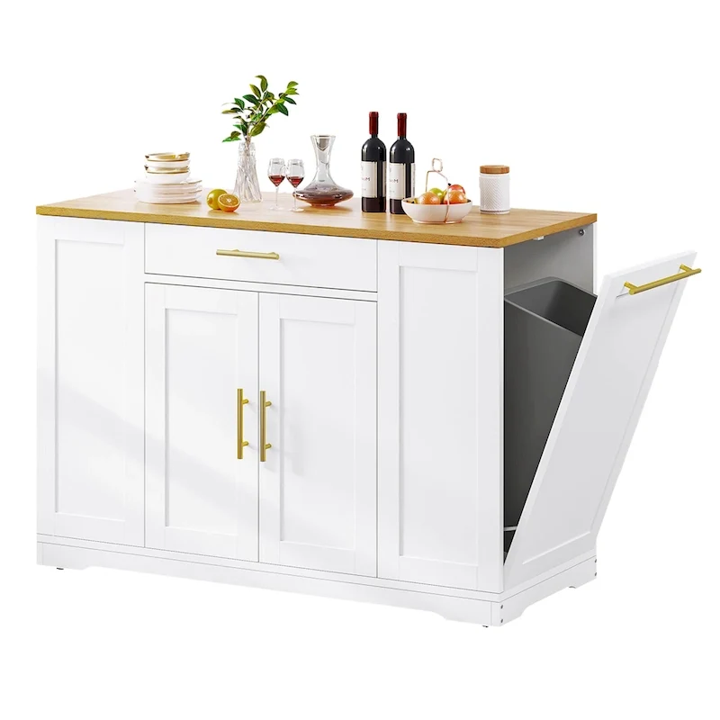 53-inch Rolling Kitchen Island Storage Cabinet Portable Mobile Kitchen Cart