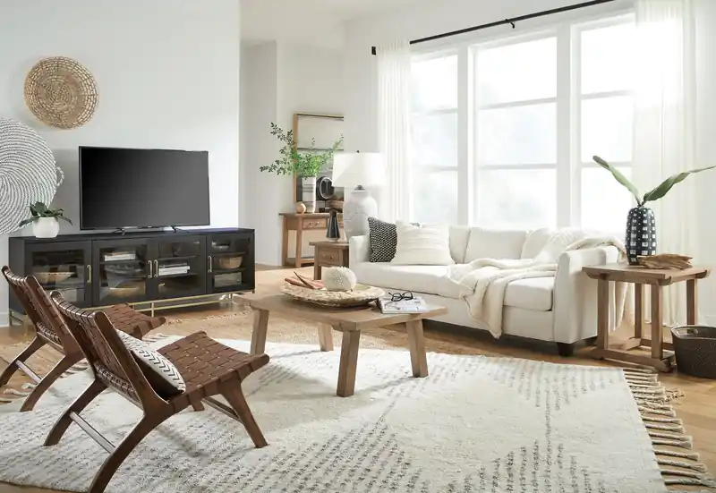 84 Modern Solid Wood TV Stand with Storage and Cable Management for TVs up to 90 - Coffee