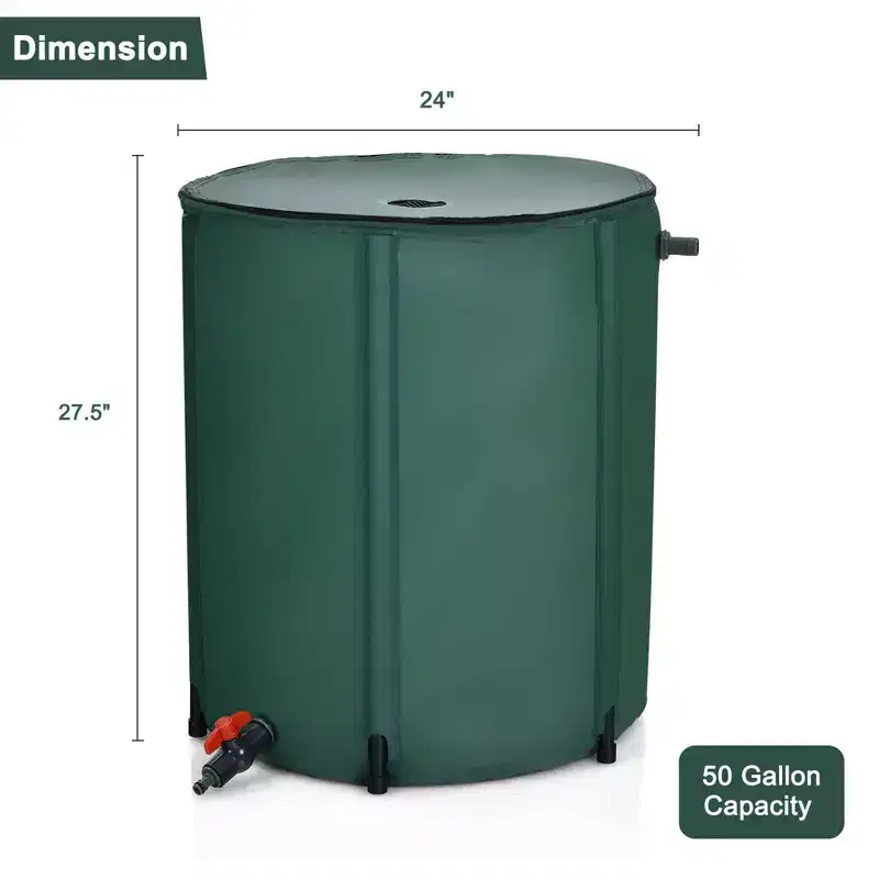 Costway 53 Gallon Portable Rain Barrel Water Collector Collapsible Tank w/Spigot Filter