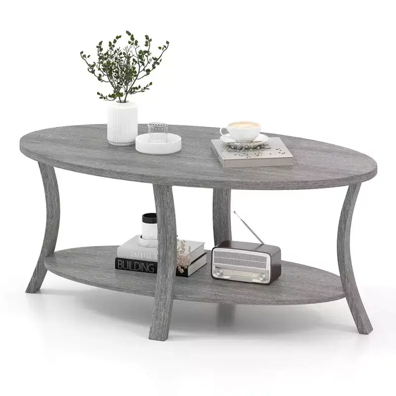 Costway Oval Coffee Table Sturdy Support Legs for Living Room Study Reception Room Gray