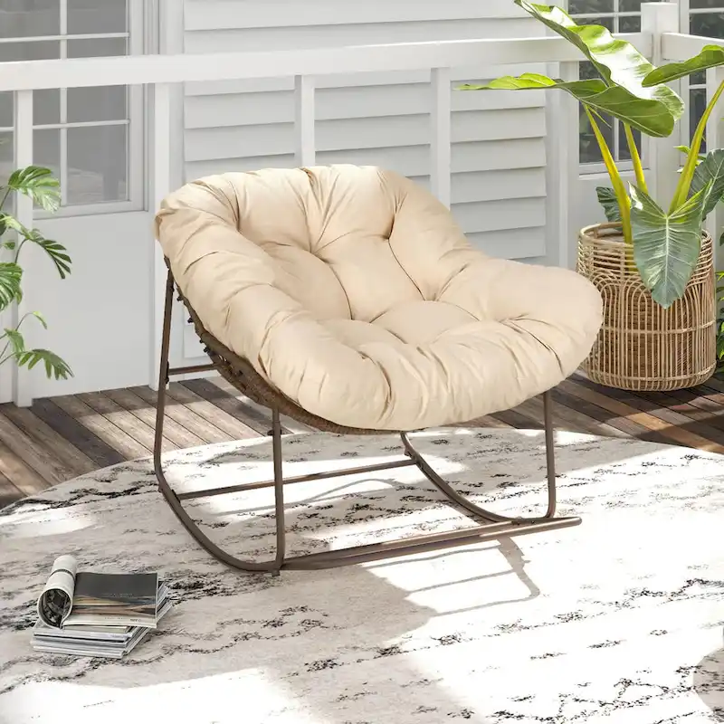 Patio Rocking Chair Outdoor Oversized Basket Chair Rocker with Cushion