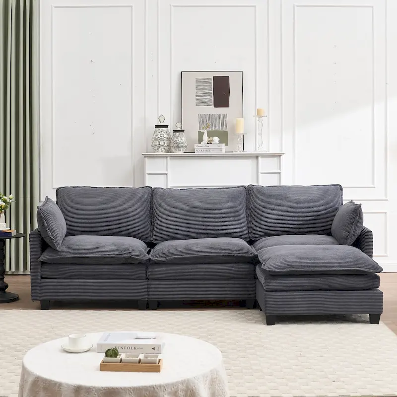 102 Velvet U-Shaped Sectional Sofa with Ottoman & Lumbar Pillows