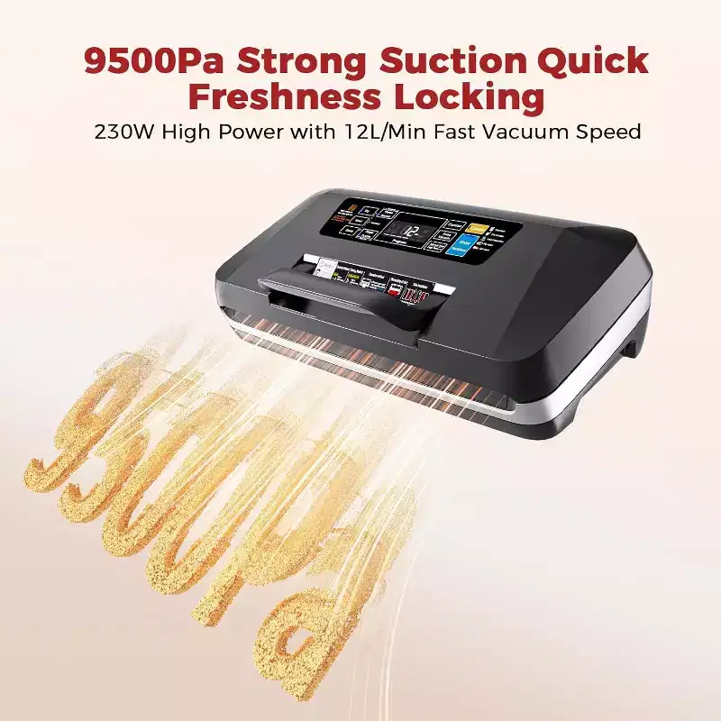 Teendow Vacuum Sealer Machine, 95KPa Automatic Food Sealer for Wet & Dry Food, Built-in Cutter, Double Seal System,Complete Kit with 1 Roll & 10 Bags