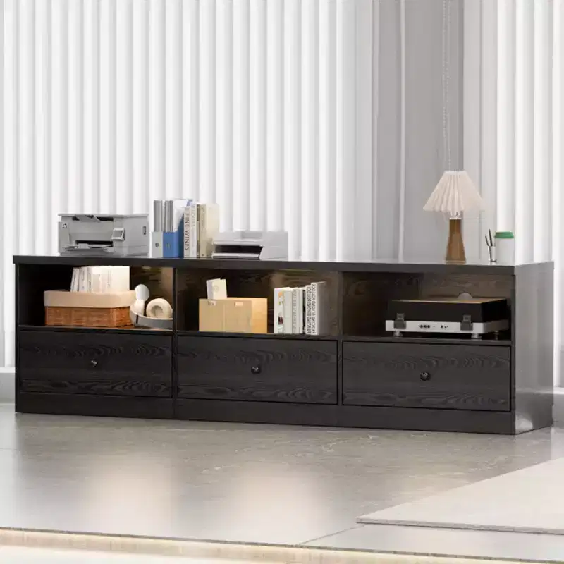 TV Stand for up to 80-Inch TVs, Media Console Table with 3 Drawers and 3 Open Shelves, TV Cabinet for Living Room Bedroom,Black