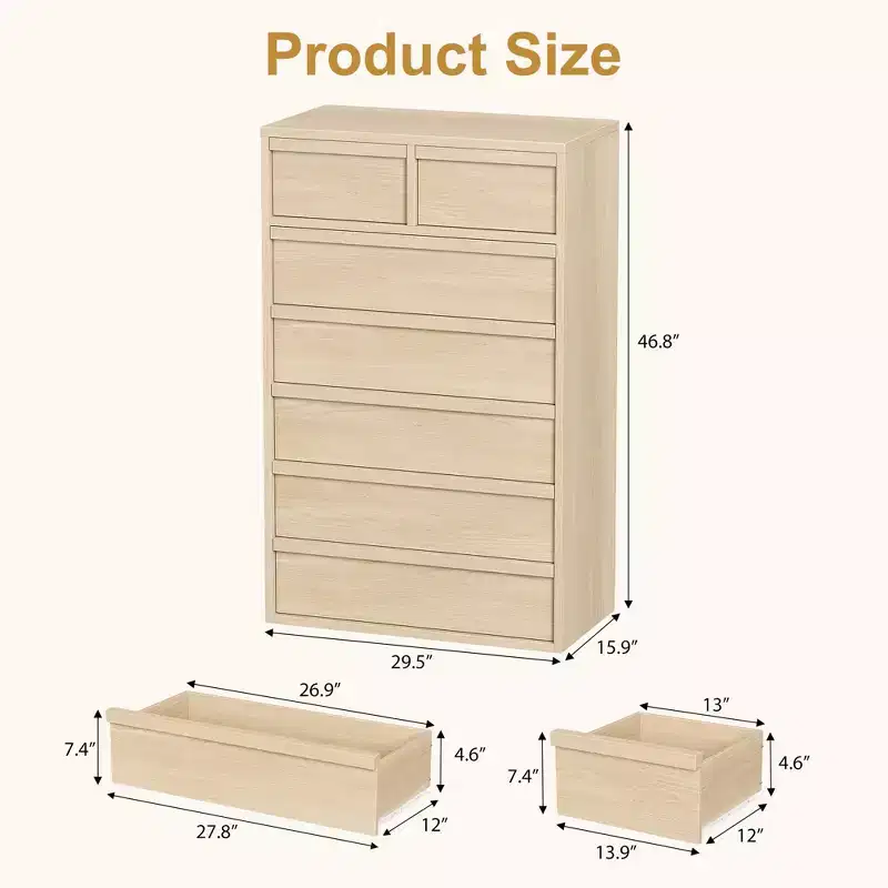 7-Drawer Dresser with Large Storage – Wooden Chest of Drawers for Bedroom, Living Room and Nursery