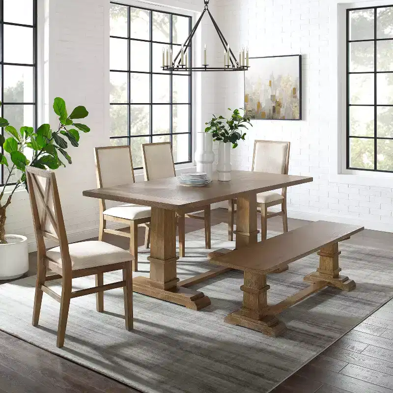 4pc Joanna Dining Set with Bench and 4 Upholstered Chairs Rustic Brown - Crosley