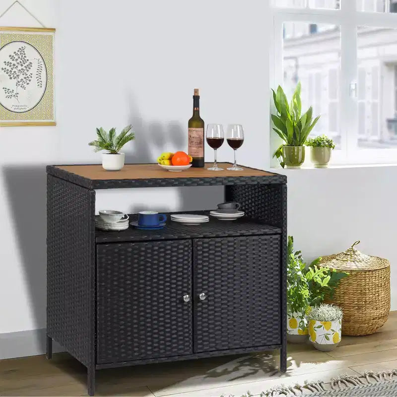 Outdoor Patio Bar Table with Storage Cabinet