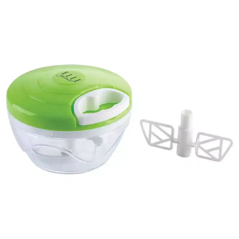 Elle Gourmet 2-Cup Manual Mini Food Processor  500ml Pull-Cord Chopper with 3 Stainless Steel Blades & Bonus Mixer Blade, BPA-Free & Dishwasher Safe