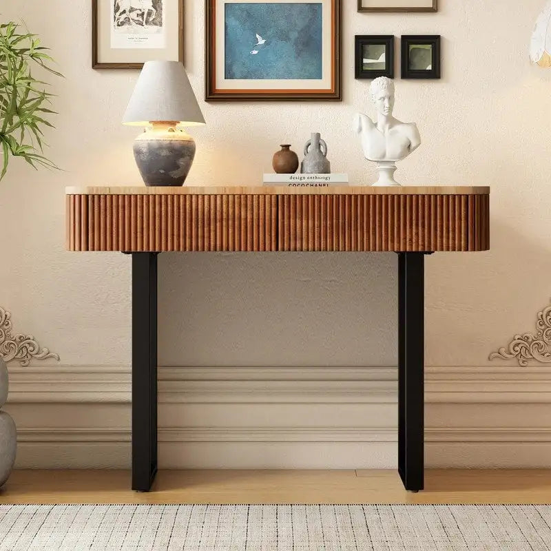 Solid Wood Entryway Table with Fluted Drawers Console Table with Storage Solutions