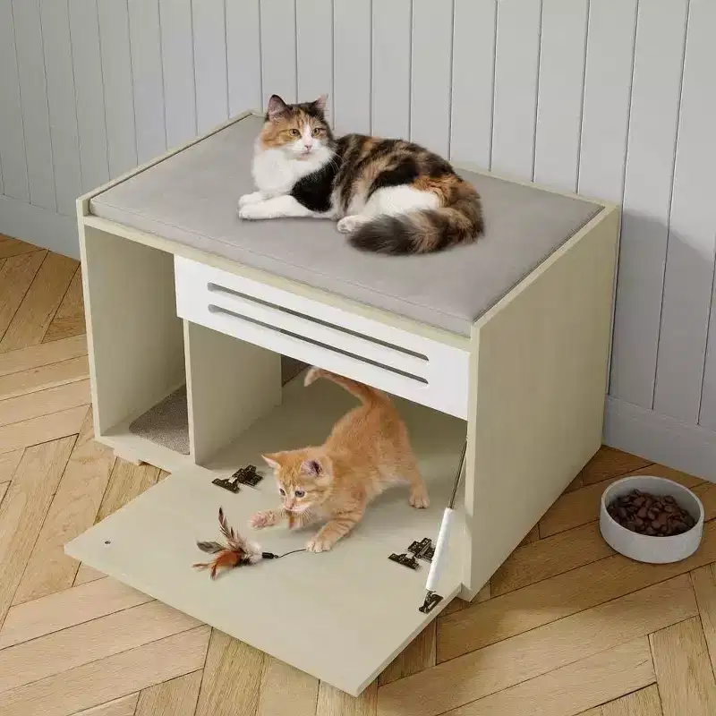 Cat Litter Box Cabinet with Flip-Down Door, Spacious Hidden Cat Litter Box Enclosure Cabinet, Ventilated Covered Litterbox Furniture