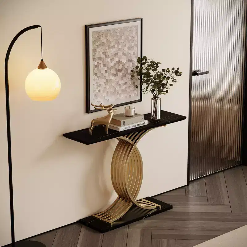 GDFStudio Stilwell Modern Luxury Console Table With X-Shape Metal Legs