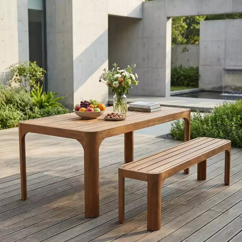 Christopher Knight Home Bao Modern 2 Piece Acacia Wood Patio Dining Set with Slatted Design