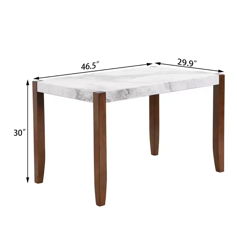 46.5 Modern Faux Marble Dining Table with Wood Legs and Easy-Clean Surface