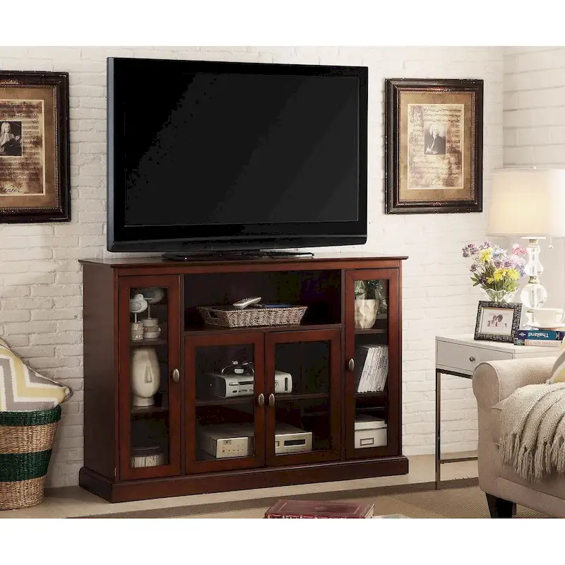 Highboy TV Stand with Storage Cabinets and Shelves