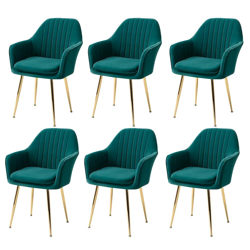 Velvet Upholstered Dining Arm Chair with Golden Legs (Set of 6)