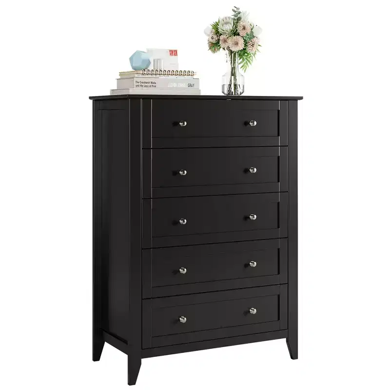 5 Drawer Dresser, 2pcs Modern Chest of Drawers for Bedroom, Side Table Nightstand for Living Room, Hallway, Entryway, Black