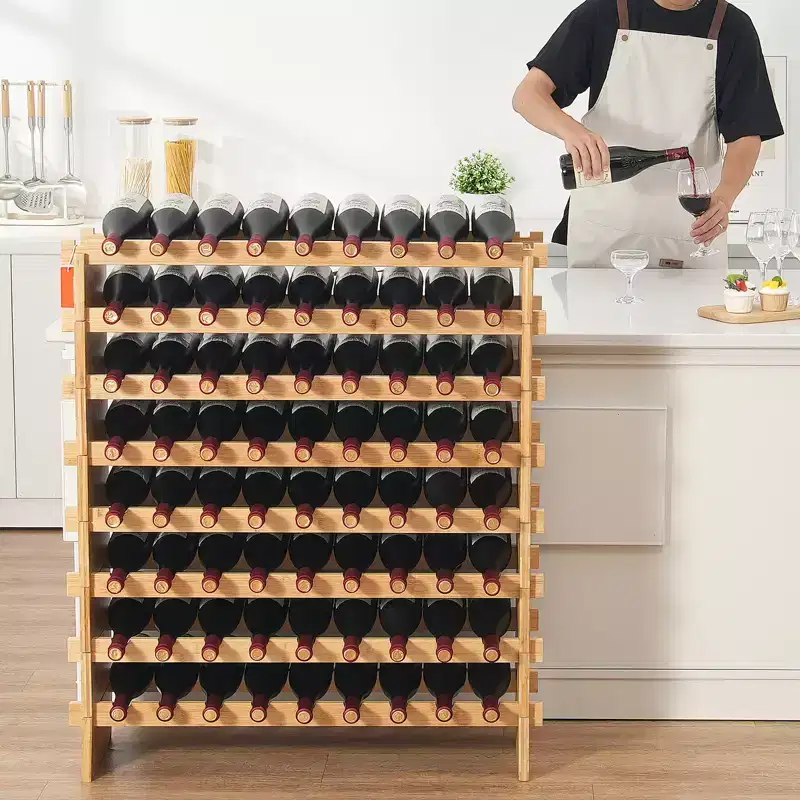 72-Bottle Modular Bamboo Wine Rack - 8-Tier Freestanding Floor Display