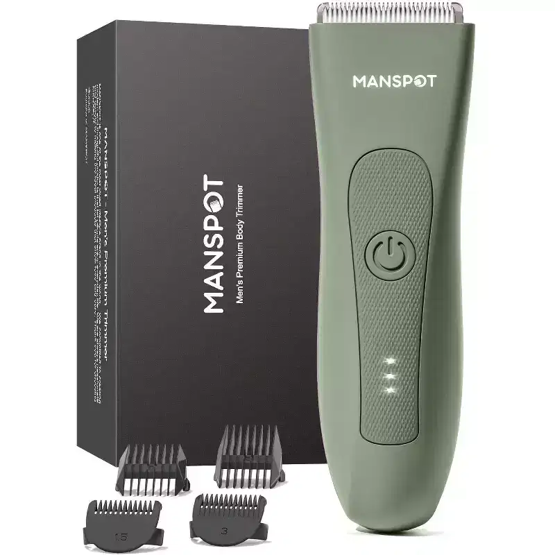 Manspot trimmer for men, electric trimmer for body & public hair, waterproof wet/dry groin shaver, green