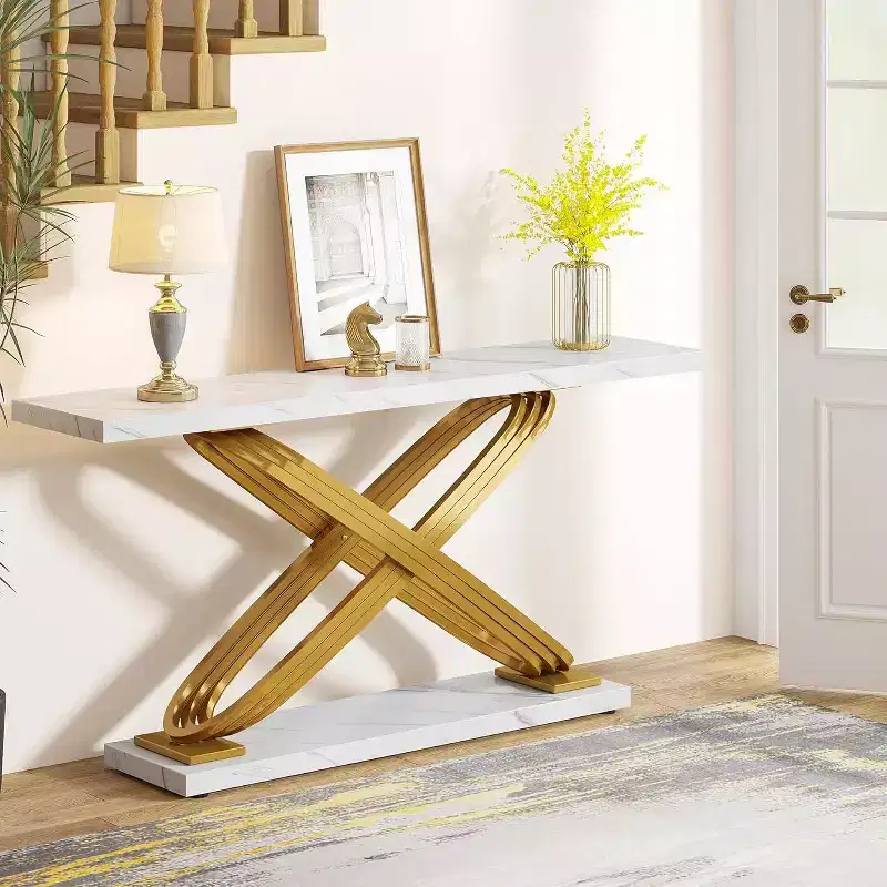 55 in Rectangular Modern Console Table | White | Entryway & Living Room